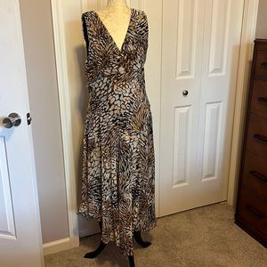 Dress barn size 12 sleeveless asymmetrical animal print dress Brown black gray